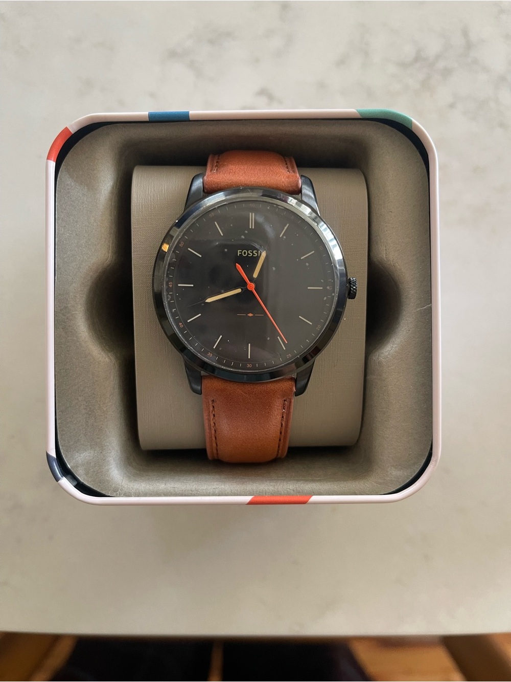 Fossil Black Dial Watch with Brown Leather Strap Men’s Fs5305 NEW